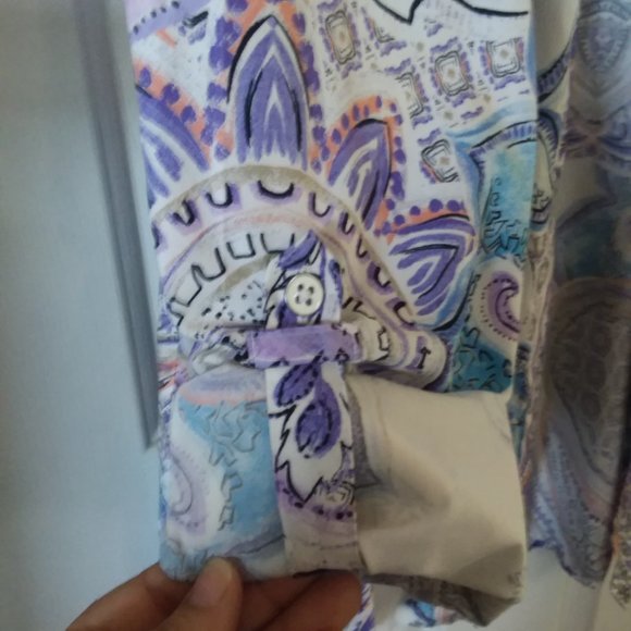 Chicos Paisley no-iron button down shirt ss L - Picture 3 of 6